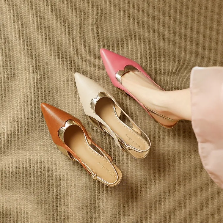 Stylish 3-color trendy summer sandals with pointed toe and chunky heel, fashionable and elegant cowhide women's shoes