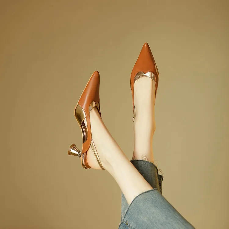 Stylish 3-color trendy summer sandals with pointed toe and chunky heel, fashionable and elegant cowhide women's shoes