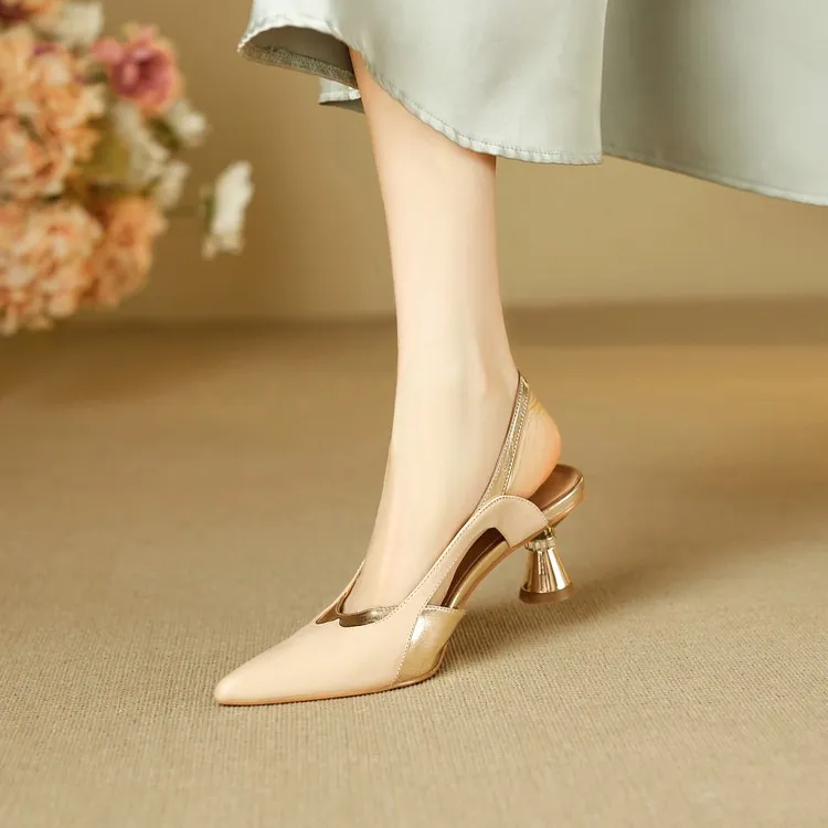 Stylish 3-color trendy summer sandals with pointed toe and chunky heel, fashionable and elegant cowhide women's shoes