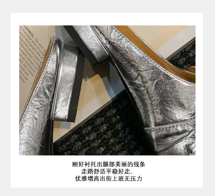 Summer slippers, round toe, chunky heel, low heel, closed toe, cowhide fashion women's shoes, 4-29g