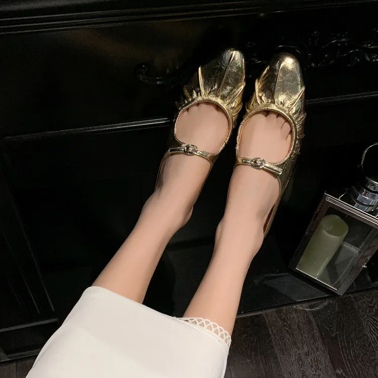 Summer slippers, round toe, chunky heel, low heel, closed toe, cowhide fashion women's shoes, 4-29g