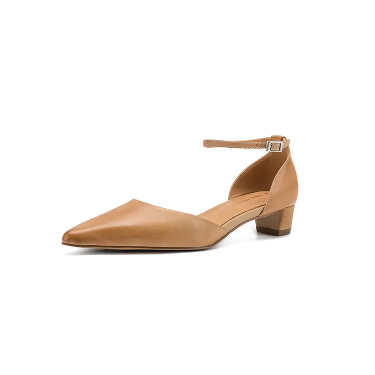 Summer sandals, pointed toe, closed toe, hollow buckle, chunky heel, women's high heels, 5-6m
