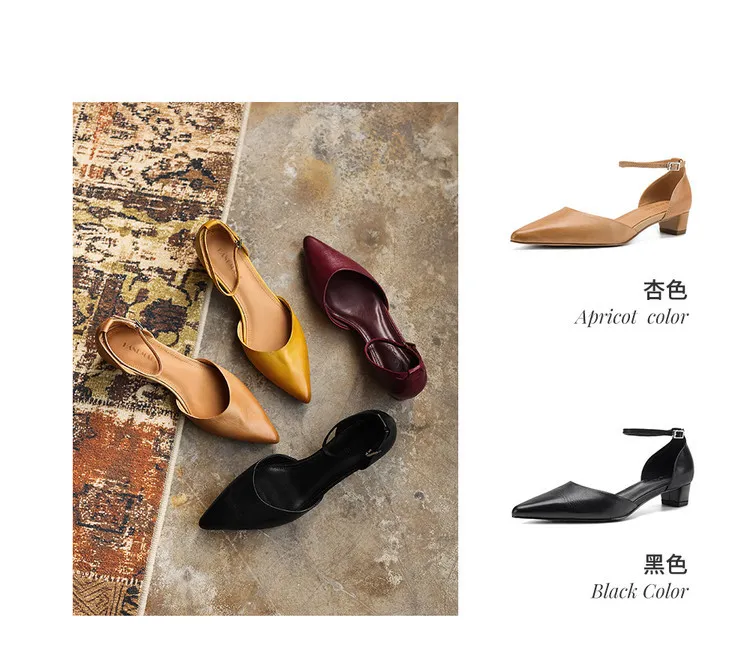 Summer sandals, pointed toe, closed toe, hollow buckle, chunky heel, women's high heels, 5-6m