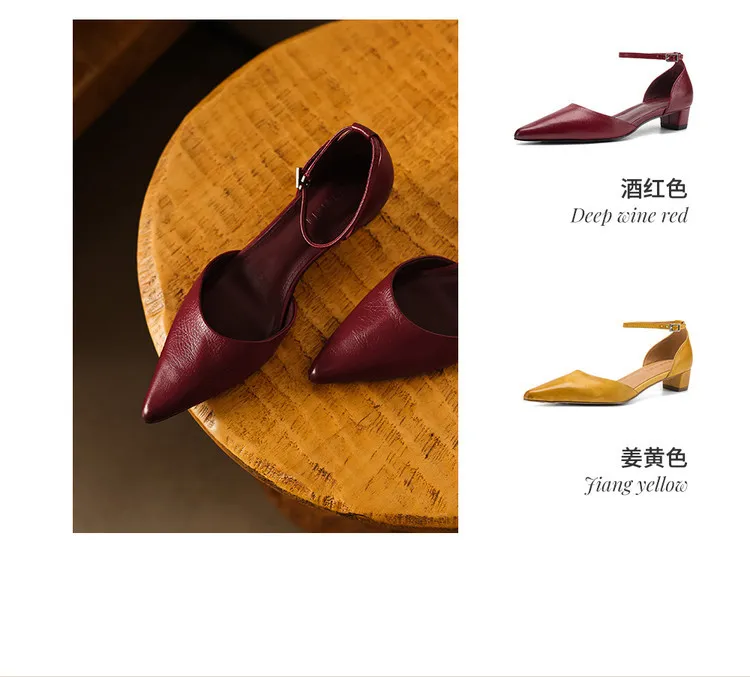 Summer sandals, pointed toe, closed toe, hollow buckle, chunky heel, women's high heels, 5-6m