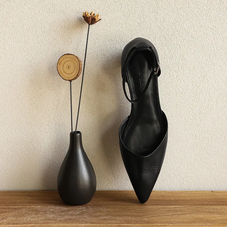 Summer sandals, pointed toe, closed toe, hollow buckle, chunky heel, women's high heels, 5-6m