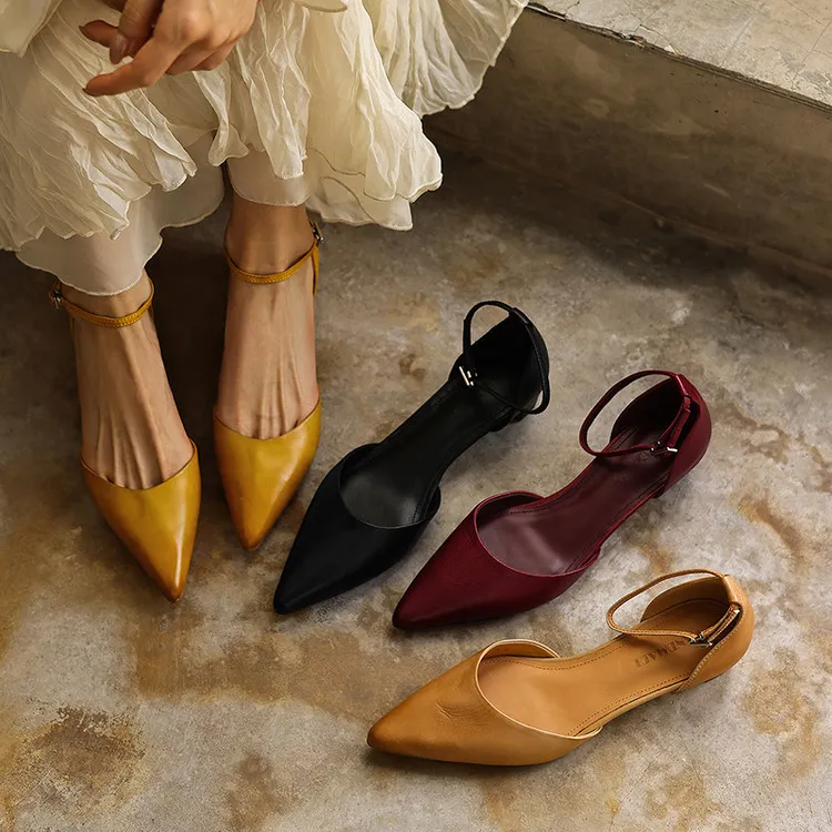 Summer sandals, pointed toe, closed toe, hollow buckle, chunky heel, women's high heels, 5-6m