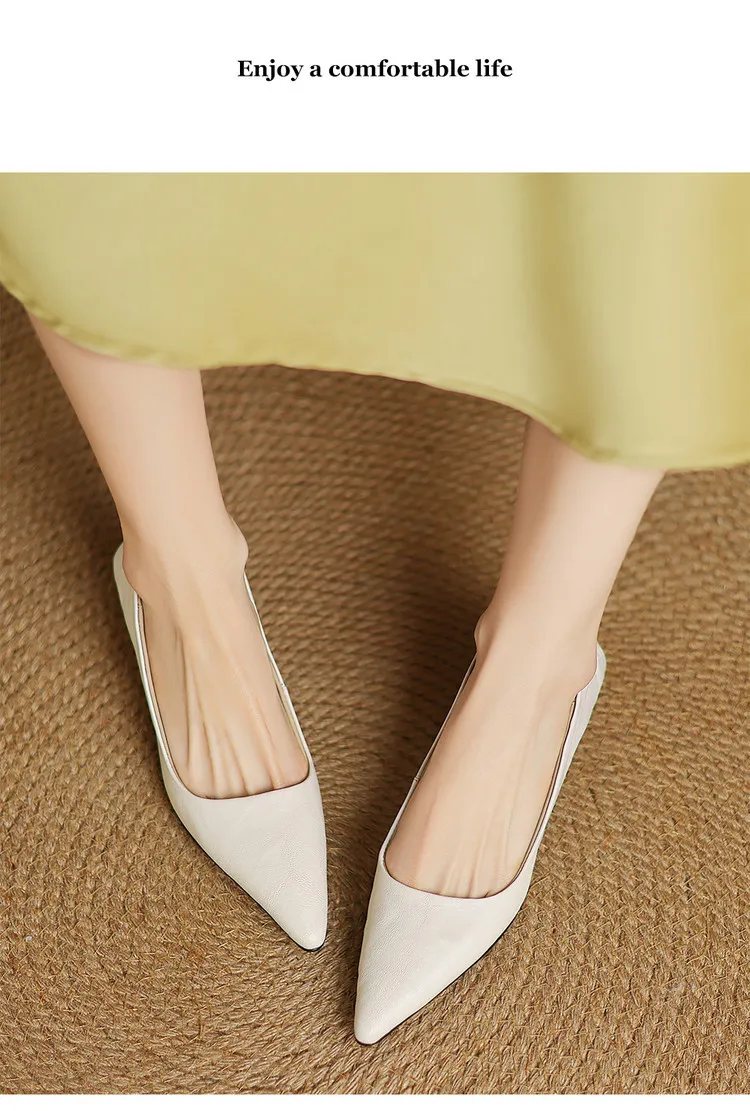Spring and autumn slip-on stiletto heels, slimming, all-grain sheepskin, pointed toe, kitten heel, elegant single shoes.