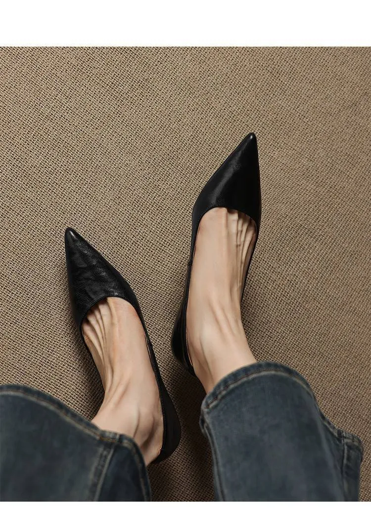 Soft sheepskin elegant women's shoes, simple retro pointed toe low-cut single shoes, women's stiletto heel slip-on.
