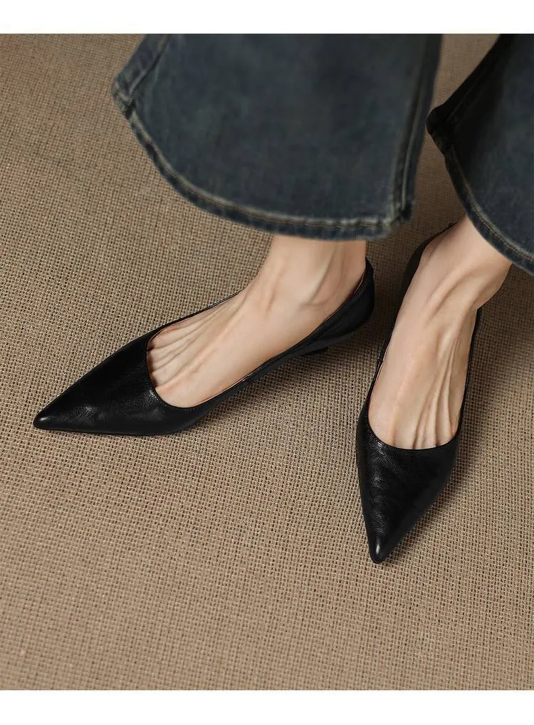 Soft sheepskin elegant women's shoes, simple retro pointed toe low-cut single shoes, women's stiletto heel slip-on.