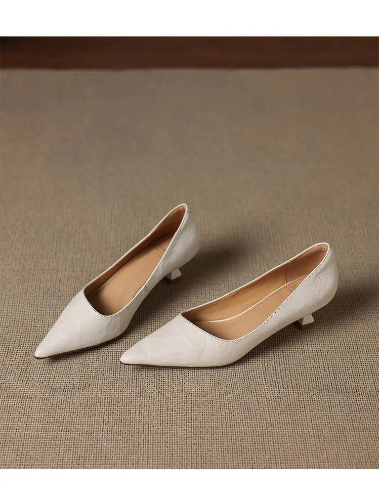 Soft sheepskin elegant women's shoes, simple retro pointed toe low-cut single shoes, women's stiletto heel slip-on.