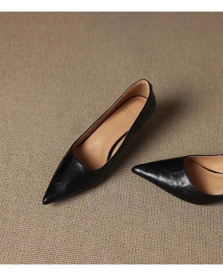 Soft sheepskin elegant women's shoes, simple retro pointed toe low-cut single shoes, women's stiletto heel slip-on.
