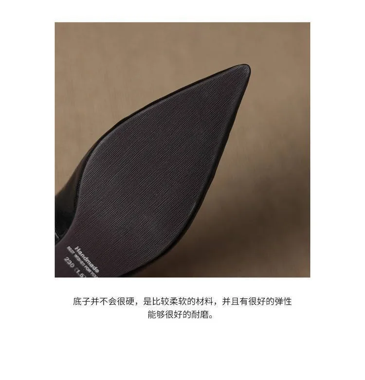 Soft sheepskin elegant women's shoes, simple retro pointed toe low-cut single shoes, women's stiletto heel slip-on.