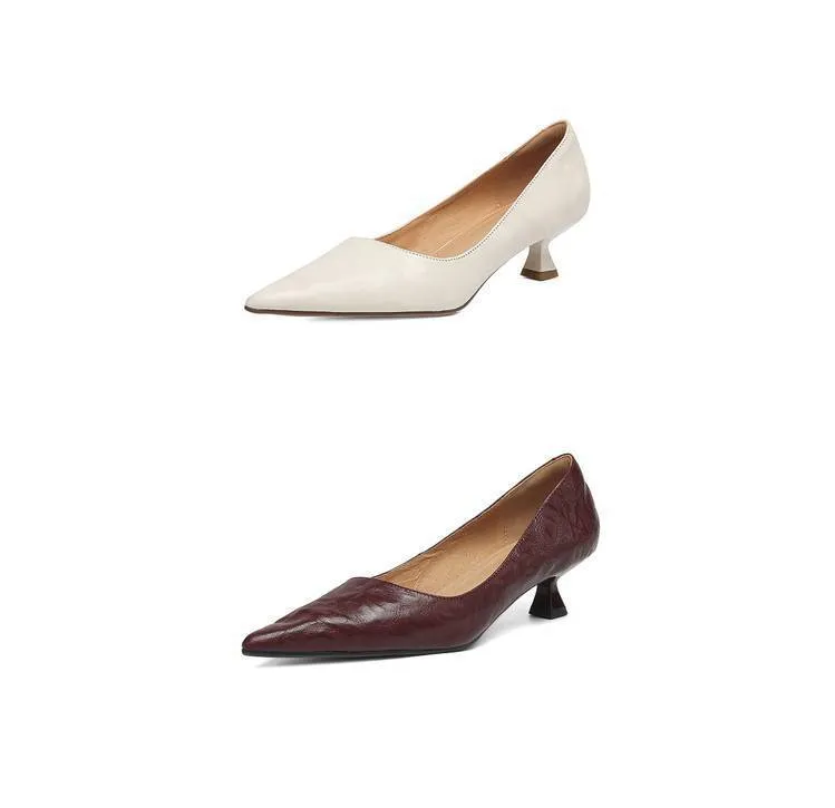 Soft sheepskin elegant women's shoes, simple retro pointed toe low-cut single shoes, women's stiletto heel slip-on.