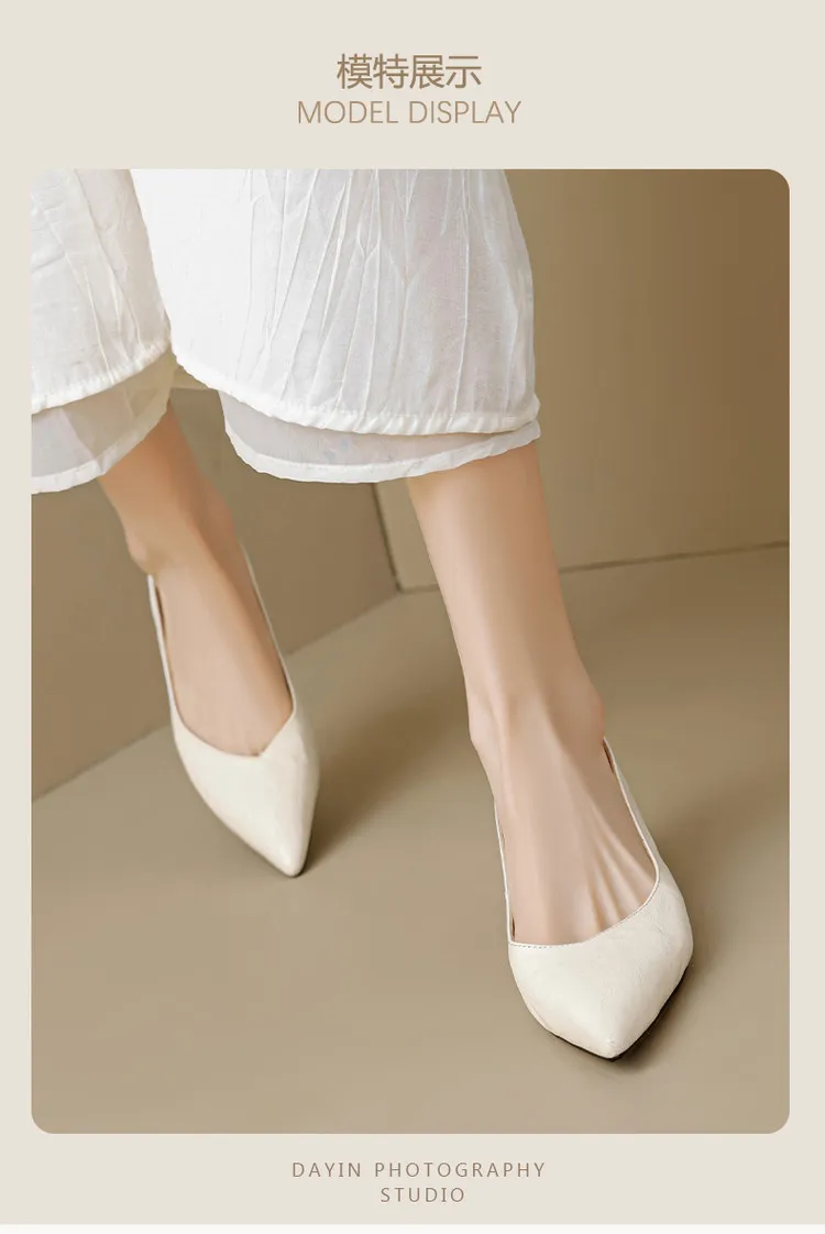 Women's slip-on shoes, made entirely of leather inside and out, stylish and comfortable, made of top-grain sheepskin, pointed toe, kitten heel, elegant single shoes for spring and autumn.
