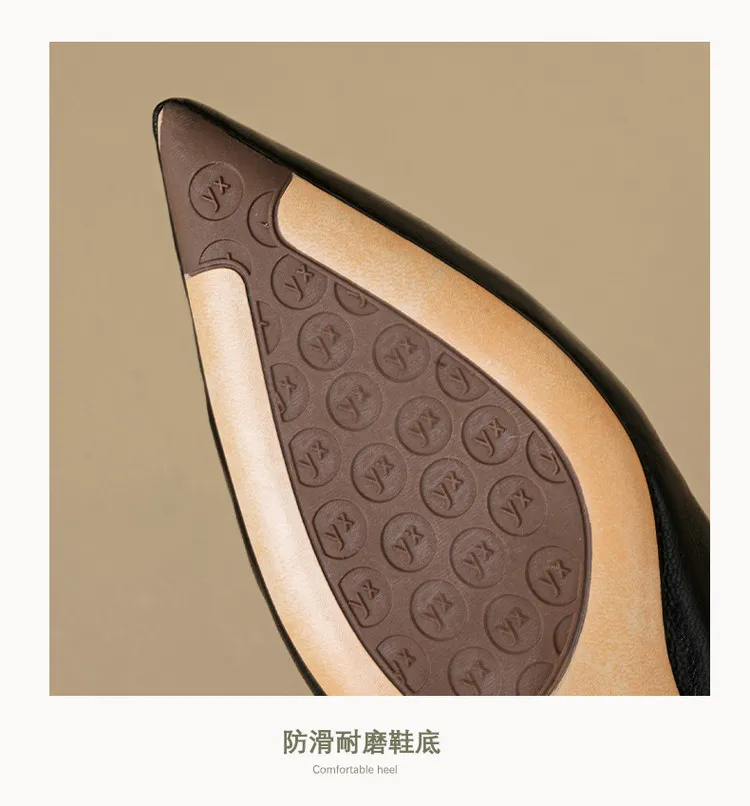 Women's slip-on shoes, made entirely of leather inside and out, stylish and comfortable, made of top-grain sheepskin, pointed toe, kitten heel, elegant single shoes for spring and autumn.