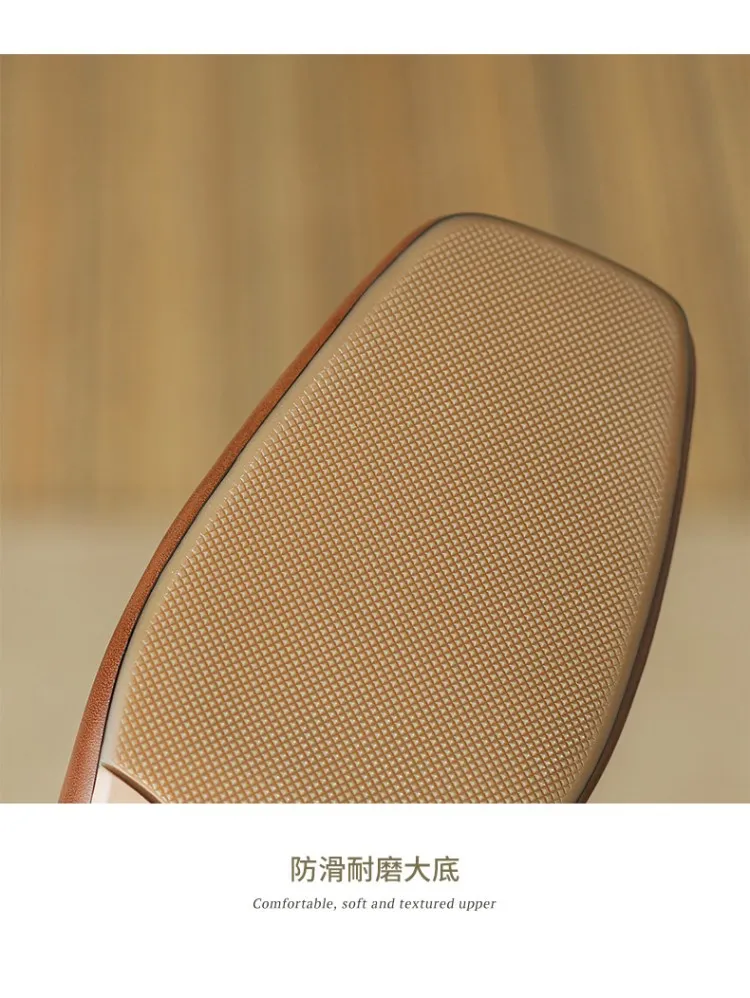 Spring and Autumn Solid Color Retro Shallow Mouth Square Toe Women's Leather Shoes Low to Mid Heel Fashion Cowhide Chunky Heel Single Shoes sy4-7i