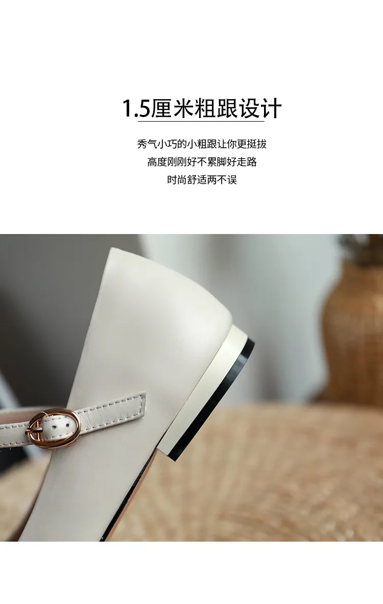 Autumn solid color square toe buckle flat shoes Korean style casual comfortable cowhide women's shoes 11-24g