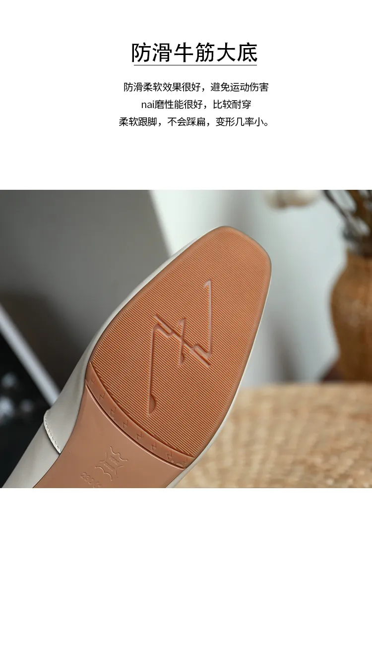 Autumn solid color square toe buckle flat shoes Korean style casual comfortable cowhide women's shoes 11-24g