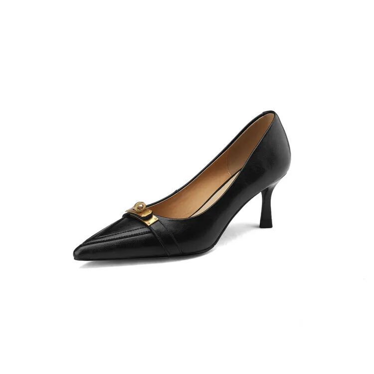 2023 Spring/Autumn French Retro Pointed Toe Shoes Women's Stiletto Heels Low-Cut Leather Korean Style Fashion Women's Shoes 12-7u