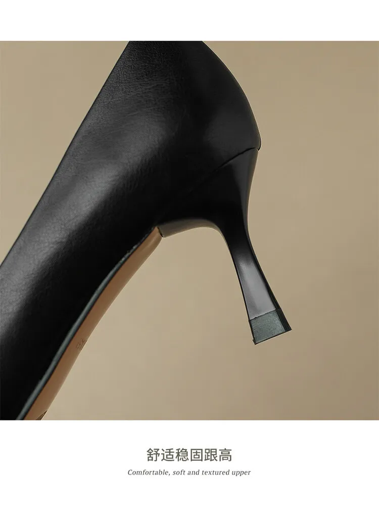 2023 Spring/Autumn French Retro Pointed Toe Shoes Women's Stiletto Heels Low-Cut Leather Korean Style Fashion Women's Shoes 12-7u