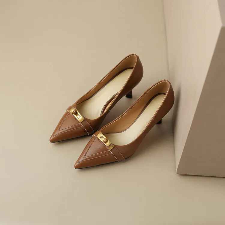 2023 Spring/Autumn French Retro Pointed Toe Shoes Women's Stiletto Heels Low-Cut Leather Korean Style Fashion Women's Shoes 12-7u
