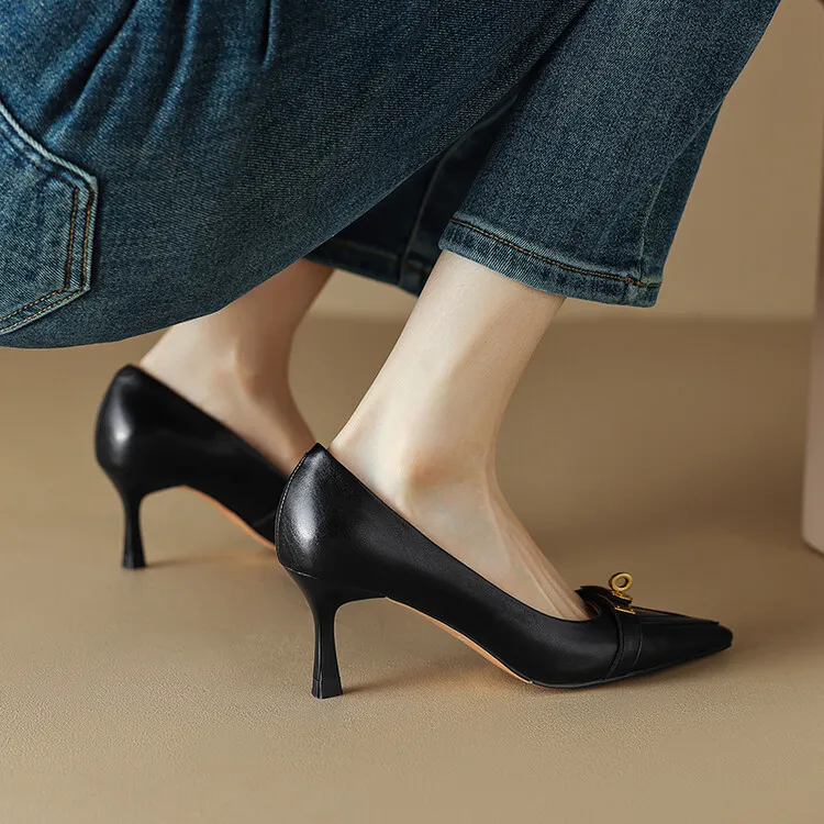 2023 Spring/Autumn French Retro Pointed Toe Shoes Women's Stiletto Heels Low-Cut Leather Korean Style Fashion Women's Shoes 12-7u