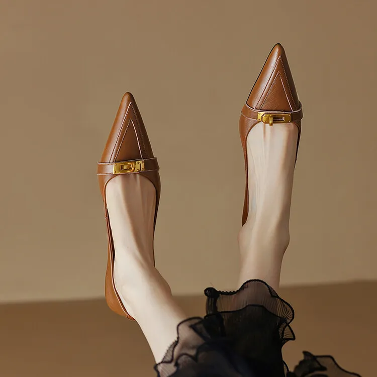 2023 Spring/Autumn French Retro Pointed Toe Shoes Women's Stiletto Heels Low-Cut Leather Korean Style Fashion Women's Shoes 12-7u