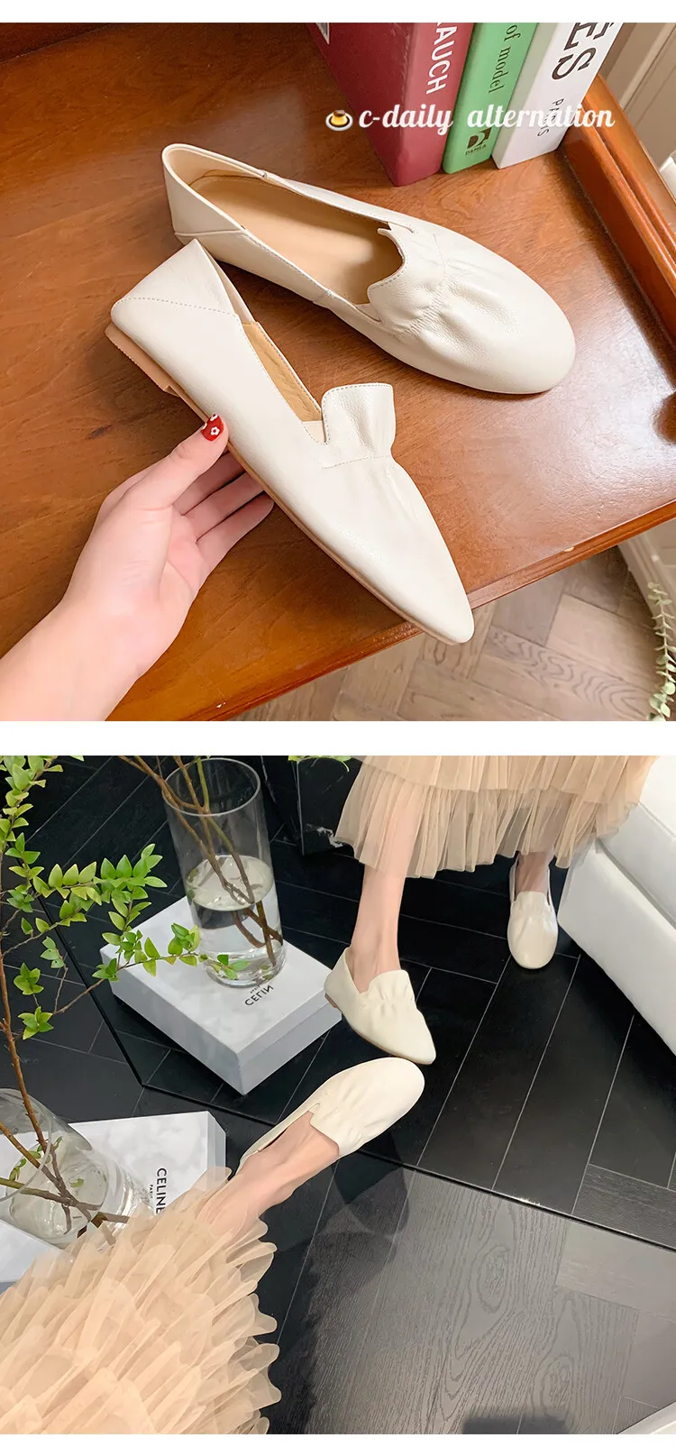 Spring and Autumn Fashion Round Toe Low Mouth Solid Color Cowhide Single Shoes Plus Size 33-40 Rubber Sole Women's Shoes 2-7b