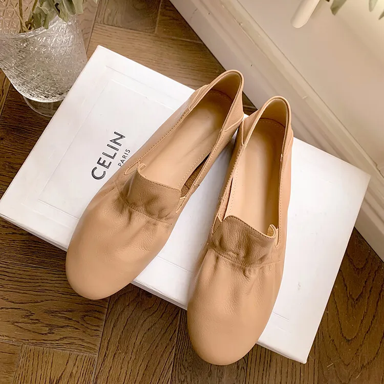 Spring and Autumn Fashion Round Toe Low Mouth Solid Color Cowhide Single Shoes Plus Size 33-40 Rubber Sole Women's Shoes 2-7b