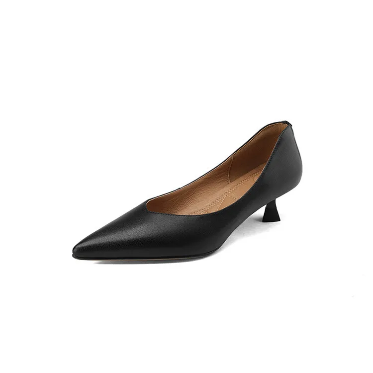 Apricot and black sheepskin plus size fashion women's shoes, spring and autumn style, pointed toe, low mouth, stiletto heel, single shoes, 2-18n