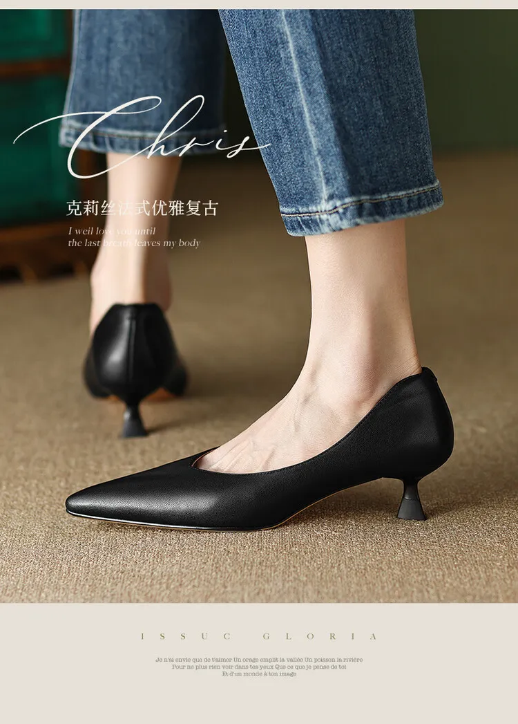 Apricot and black sheepskin plus size fashion women's shoes, spring and autumn style, pointed toe, low mouth, stiletto heel, single shoes, 2-18n