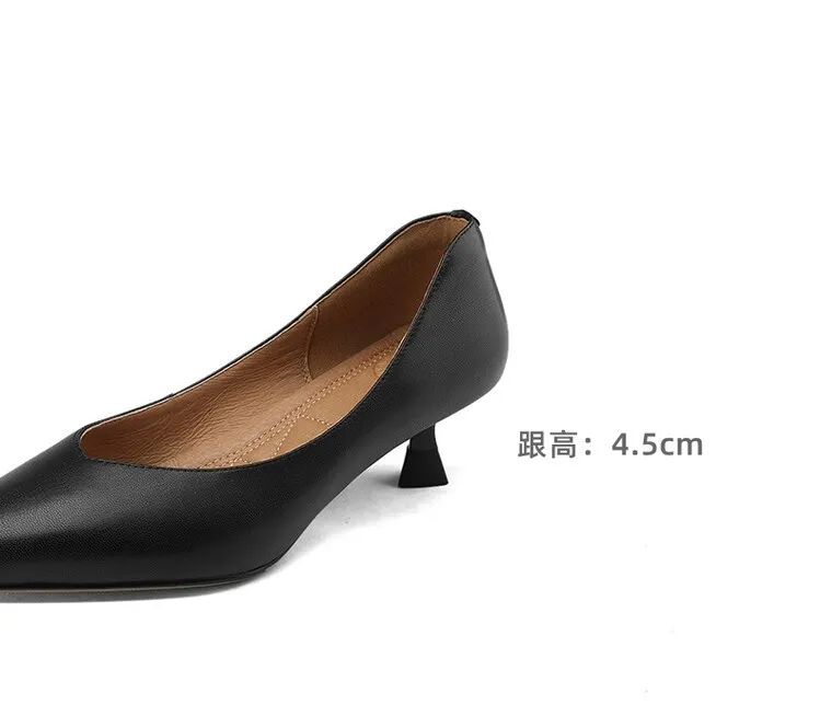 Apricot and black sheepskin plus size fashion women's shoes, spring and autumn style, pointed toe, low mouth, stiletto heel, single shoes, 2-18n