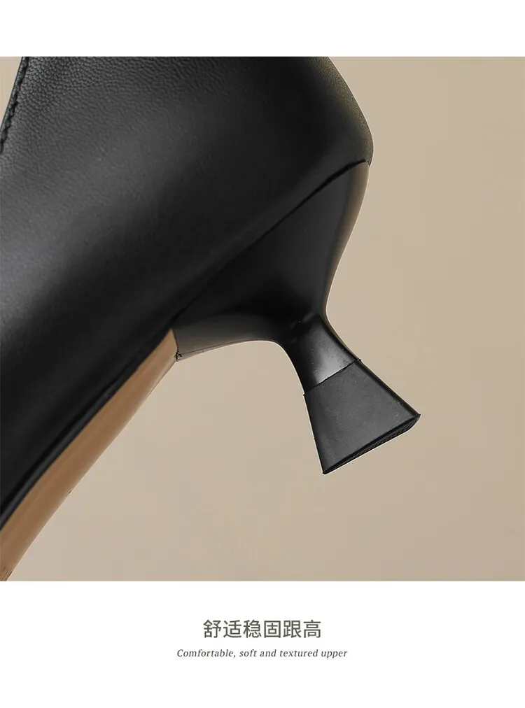 Apricot and black sheepskin plus size fashion women's shoes, spring and autumn style, pointed toe, low mouth, stiletto heel, single shoes, 2-18n