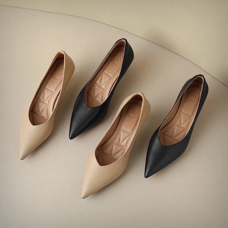 Apricot and black sheepskin plus size fashion women's shoes, spring and autumn style, pointed toe, low mouth, stiletto heel, single shoes, 2-18n