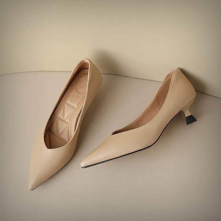 Apricot and black sheepskin plus size fashion women's shoes, spring and autumn style, pointed toe, low mouth, stiletto heel, single shoes, 2-18n
