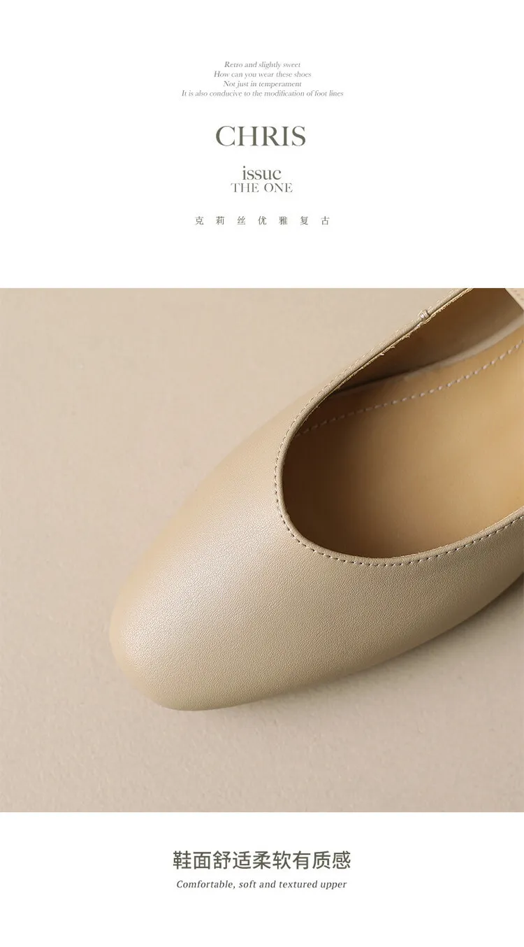 Spring square-toe flat Mary Jane buckle shoes, beige and apricot leather, plus sizes available, comfortable women's shoes.