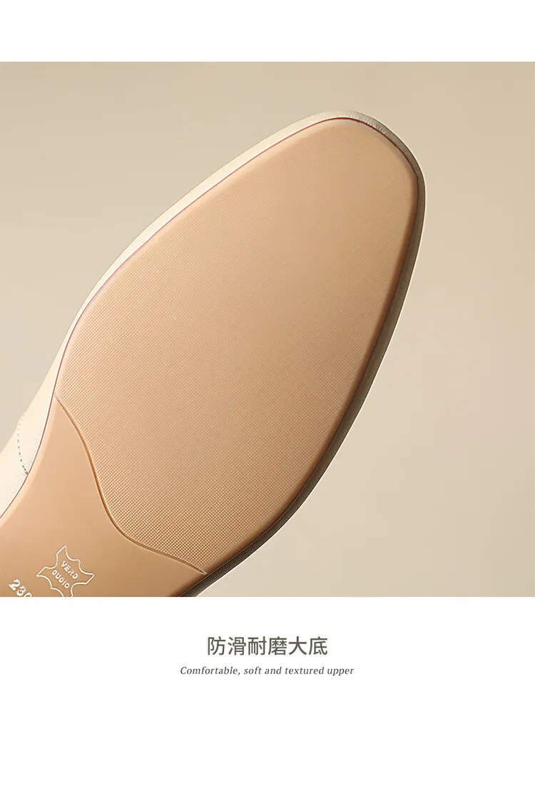 Spring square-toe flat Mary Jane buckle shoes, beige and apricot leather, plus sizes available, comfortable women's shoes.