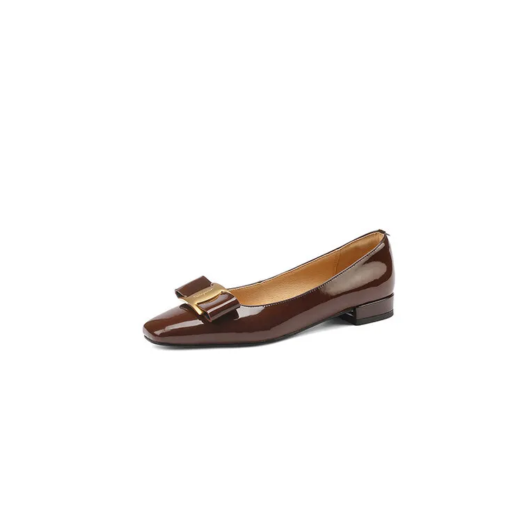 Fashionable Spring/Summer Square Toe Low-Heeled Slip-On Black Women's Fashion Shoes (3-3q)