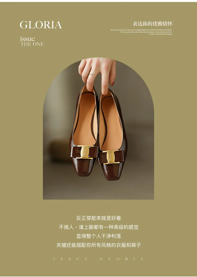 Fashionable Spring/Summer Square Toe Low-Heeled Slip-On Black Women's Fashion Shoes (3-3q)