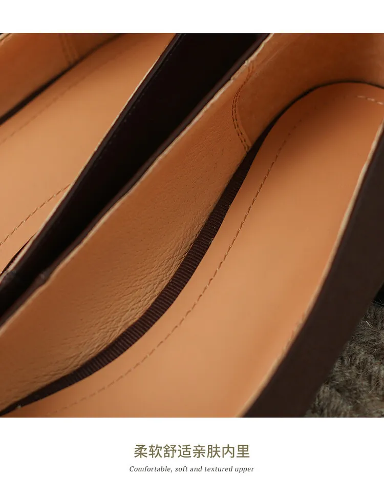 Fashionable Spring/Summer Square Toe Low-Heeled Slip-On Black Women's Fashion Shoes (3-3q)