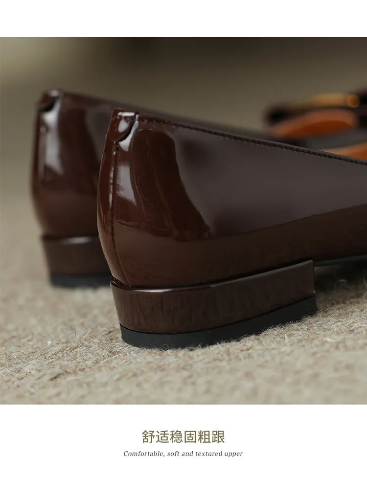 Fashionable Spring/Summer Square Toe Low-Heeled Slip-On Black Women's Fashion Shoes (3-3q)