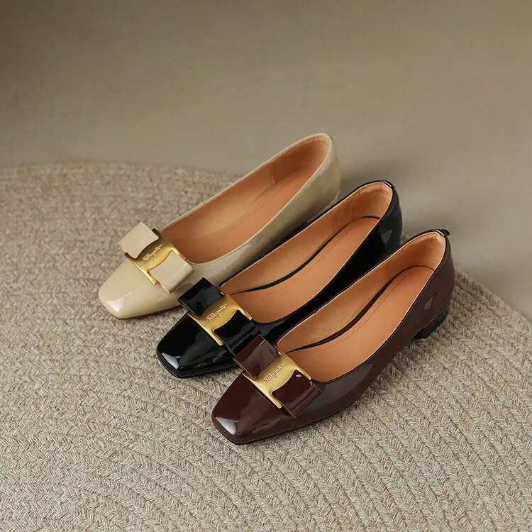 Fashionable Spring/Summer Square Toe Low-Heeled Slip-On Black Women's Fashion Shoes (3-3q)