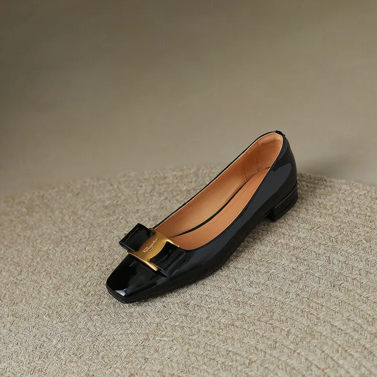 Fashionable Spring/Summer Square Toe Low-Heeled Slip-On Black Women's Fashion Shoes (3-3q)