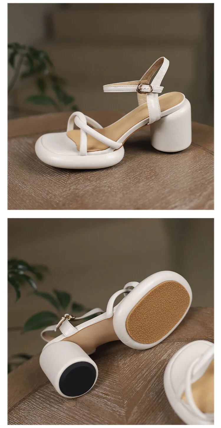 Summer round-toe high-heeled column-heel buckle comfortable sandals, fashionable studded slippers, waterproof platform women's shoes 3-3L