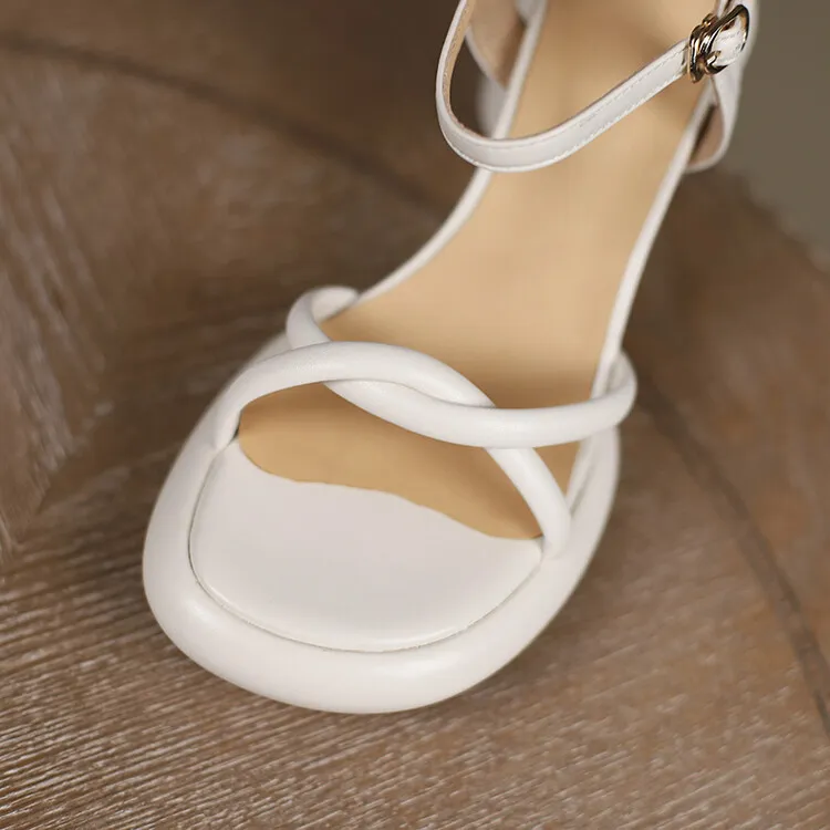 Summer round-toe high-heeled column-heel buckle comfortable sandals, fashionable studded slippers, waterproof platform women's shoes 3-3L