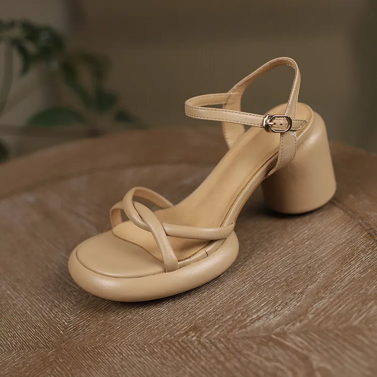 Summer round-toe high-heeled column-heel buckle comfortable sandals, fashionable studded slippers, waterproof platform women's shoes 3-3L