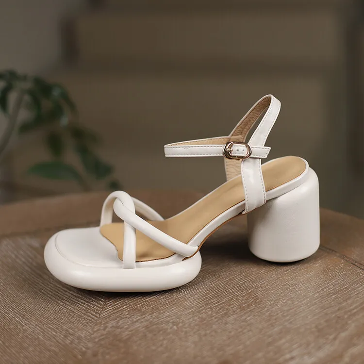 Summer round-toe high-heeled column-heel buckle comfortable sandals, fashionable studded slippers, waterproof platform women's shoes 3-3L