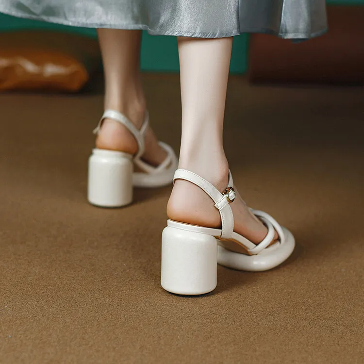 Summer round-toe high-heeled column-heel buckle comfortable sandals, fashionable studded slippers, waterproof platform women's shoes 3-3L