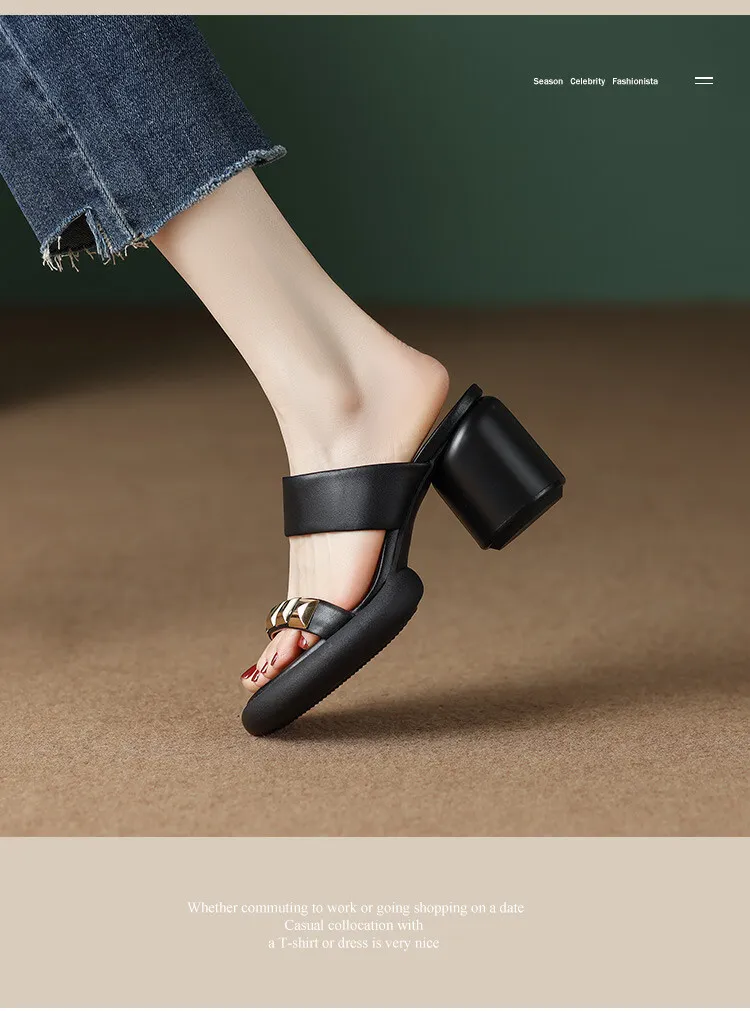 Summer round-toe high-heeled column-heel buckle comfortable sandals, fashionable studded slippers, waterproof platform women's shoes 3-3L