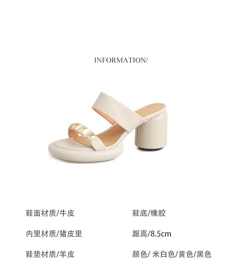 Summer round-toe high-heeled column-heel buckle comfortable sandals, fashionable studded slippers, waterproof platform women's shoes 3-3L